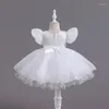 Abiti da ragazza Toddler White Neonate Abito da battesimo Manica a sbuffo 1 anno Compleanno Tutu Festa Principessa Nata Matrimonio Abbigliamento per bambini