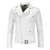 Men's Leather Faux Spring Fashion Motorcycle Jacket Slim Fit Oblique Zipper PU Autumn s Coats Black White 220927