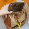 Pillow Shoulder Bag Straw Women Handbag Crossbody Bags Genuine Leather Patchwork Color Embroidered letter Old Flower zipper Wallets Large Capacity A5464