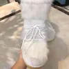 Women 109 Snow Boots Winter Ski Fluffy Hairy Lace Up Middle Calf Platform Flat With White 220928 471