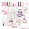 Decorazione per feste Baby Shower Pink Girl Compleanno Set da tavola Piatti di carta usa e getta Tazze Tovaglioli Tovaglia Gender Reveal Drop Del Dhotd