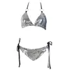 Women's Swimwear Women Sequin Bikini Set Sexy Push Up Lace Beach Triangle Bra Bathing Swimsuit