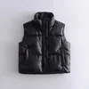 Women's Vests ZA white Black Faux Leather Vest women Zipper PU Jackets Female Waistcoat Cotton Padded sleeveless parka traf 220928