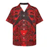 Men's Casual Shirts HYCOOL 2022 Men's Red Loose Fit Hawaiian Shirt Summer Short Sleeve Button Down 5xl Polynesian Tribal Men Clothing