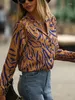 Kadın Tişörtleri Dgirl Sonbahar Kış Top T-Shirt 2022 Banliyö Kadınlar Uzun Kollu Baskılı V-Gell Saten Gömlek