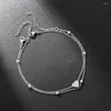 Anklets Fashion Double Stainless Steel Heart Beach Anklet Bracelet For Women Gold Peach 2022 Trend Beads Chain Jewelry