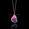 ペンダントネックレス天然石ペンダントネックレスIrregar Rainbow Crystal Slice Sweater Chain Jewelry for Women Christmas Drop Deriver Dhqyf