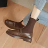 Boots Brown Martin Boots Women S على الطراز البريطاني الجوارب المرنة المسطح القاع في الكاحل 220926