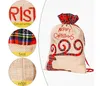 LINEN SANTA SACK JUL Gift Bag Red Plaid DrawString Tote Bags Festival Decoration SN6802
