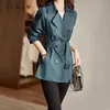 Trenchockar Vimly Short Trench Coat for Women Autumn Winter 2021 Korean Fashion Lapel Double Breasted Jacket med Belt Elegant Female V1668 Y2209