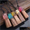 Pendant Necklaces Fashion Geometric Wood Resin Necklace Pendant 5 Colors Rope Chain Choker For Women Girl Jewelry Gifts 30Pcs/Lot Dro Dhswx