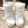 Women 109 Snow Boots Winter Ski Fluffy Hairy Lace Up Middle Calf Platform Flat With White 220928 471