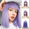 Short Lavender Purple Bob Wig with Bangs Straight Synthetic Wigs Heat Soft Fiber