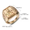 Aço inoxidável 18k Gold Gold Maçônico Sigete Maçom anel 14k Bússola de ouro e lodge quadrado emblema maçom itens de joia