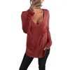Women Tops Solid Color V Neck Long Sleeves Loose T-Shirts for Spring New