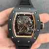 Luksusowy zegarek Richaremill Carbon Sapphire Tekstyle guma Tourbillon y mechaniczne zegarki na nadgarstek fabrycznie wielofunkcyjny czaszka RM030 Męskie Zrts w stylu 2023