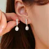 Baumeln Kronleuchter Zarte Einfache Zirkon Oval Perle Ohrringe Für Frauen Dame Koreanische Stil 2022 Neue Schmuck Ohrringe