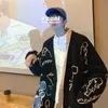 Herrtröjor Abfer Autumn Oversize Cardigan Men Sticked Dinosaur tröja Streetwear Loose Mane Women Coat Doodle Hip Hop Mönster Winter 220928