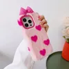 Lovely love bow girl plush fur phone case cases for iphone 14 13 12 11 xr xs MAX 7 8 Plus back cover pink black warm case girls cases