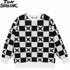 Prillers masculins hommes Harajuku Streetwear tricoté pull rétro noir blanc plaid hip hop pull outomne coton coton cas décontracté à carreaux 220928