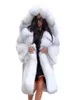 FUR FUR FUA FAUX Zimowy płaszcz z kapturem damski w środkowej długości luźna ciepła kurtka dla kobiety xxxl 220926