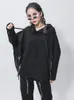 Sweats à capuche pour femmes EAM Loose Fit Noir Split Joint Pocket Sweat Col Rond Manches Longues Femmes Grande Taille Mode Printemps Automne 1Z323 220928