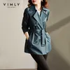 Trenchockar Vimly Short Trench Coat for Women Autumn Winter 2021 Korean Fashion Lapel Double Breasted Jacket med Belt Elegant Female V1668 Y2209