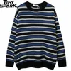 Męskie swetry retro w paski Sweter streetwearu Streetwear Men dzianin sweter hip hop vintage pullover jesienna bawełna harajuku sweter paski zielony 220928