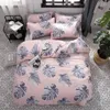 Set di biancheria da letto Set per la casa Biancheria da letto in foglia rosa grigia 3 o 4 pezzi / set Copripiumino Biancheria da letto a righe blu per uccelli Lenzuola di fiori