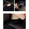 Women's T Shirts Spring European American Clothes T-Shirt Sexy Turtleneck Hollow Out Shiny Diamond Women Tops Long Sleeve Drilling Tees 9170