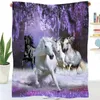 Decken Premium Purple Vlies Decke für Schlafzimmer 3D Running Horse Printed Cosy Plush Halten Sie warme Sofa Wurf Wohnhäuser Manta
