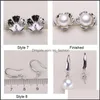 Sieradeninstellingen Pearl Stud -oorbellen 100% S925 Sterling Sier Setting Diy oorring voor vrouwen meisje bruiloft sieraden cadeau groothandel drop d dhdfl