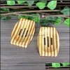 Caixa de sabão em barra Pratos Stripe Hollow Soap Boxes Natural Bamboo Drenagem Sabonetes Prato Suprimentos de armazenamento para chuveiro Soif Dhyb92751290