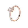 18K Rose Gold Sparkling Square Halo Rings 925 Sterling Silver Wedding Jewelry For Women Girls with Original Box for Pandora engagement Ring Set