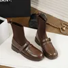 Boots Brown Martin Boots Women S على الطراز البريطاني الجوارب المرنة المسطح القاع في الكاحل 220926