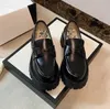 Luxury Designer Loafers Shoes Women's Thick Sole New Retro Bee Heightening thick- platform Ladies Versatile Embroidery Black Leather Shoes