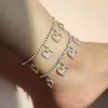 Anklets Trendy Luxury Rhinestone Heart Bracelet For Women Bling Crystal Chain Anklet Summer Beach Sandals On Leg Foot Jewelry