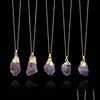 Pendant Necklaces Fashion Natural Stone Pendant Necklace Amethyst Crystal Sweater Chain Jewelry For Women Christmas Gift Drop Deliv Dh8Ve