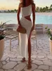 Robes décontractées OMSJ évider femmes maxi robe de plage élégante col diagonale fronde asymétrique coupe ajustée fente sexy superbe