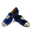 2022 fashion shoes party and wedding handmade loafers velvet shoes with gold buckle men dress shoe a4