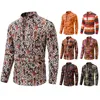 Camisas casuales para hombres Llegada Hombres Hombres Hawaiian Beach Algodón Salvaje Impreso Blusas de manga larga Tops