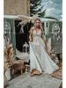 Dresses Bohemian Bridal Chiffon Lace Crochet Wedding A-Line Gowns Sleeveless Backless Summer Beach Country Style Robe De Mariage Nude Lining Ivory Color