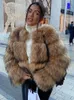 Dames bont faux hjqjljls winter mode raccoon jas luxe korte donzige jas bovenkleding fuzzy overjas 220928