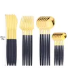 Set di posate Terprun 24 pezzi Set di stoviglie in oro nero Coltelli da dessert Forchette Cucchiaio Posate Stoviglie in acciaio inossidabile Bambini con rastrelliera