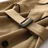 Trenchockar Vimly Short Trench Coat for Women Autumn Winter 2021 Korean Fashion Lapel Double Breasted Jacket med Belt Elegant Female V1668 Y2209
