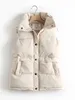 Women's Vests Autumn Winter Solid Loose Drawstring Stand Collar Long Jacket Cotton Padded Windproof Warm Waistcoat 220928
