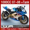 طقم الخزان معرض سوزوكي GSXR1000CC GSXR 1000 CC 1000CC 07-08 هيكل السيارة 158NO.130 GSXR-1000 GSXR1000 K7 07 08 GSX R1000 GSX-R1000 2007 Fairing Metal Metal Blue