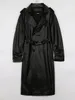 Damesleer Faux Lautaro Lente herfst Lange trench jas voor dames riem dubbele borsten luxe elegante mode 220928