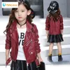 Jackets Jacket Pu Children Girls Motorcycle Down Outwear Color Sólido Belt Belt Faux Leather Spring Autumn Fashion 220928