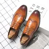 Brock Derby Shoes Men Shoes Solid Color Stone Pattern PU Pointed Carved Lace Up Business Casual Wedding Party Daily AD294